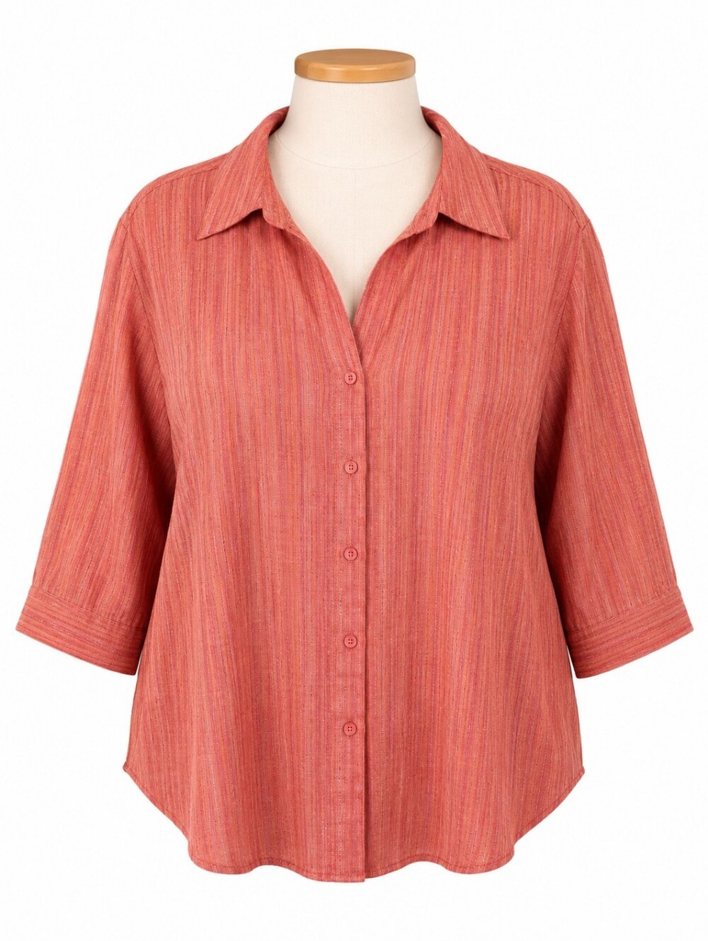 Joanna Plus Womens 3X Burnt Orange Striped Button Front 3/4 Sleeve Blouse Shirt